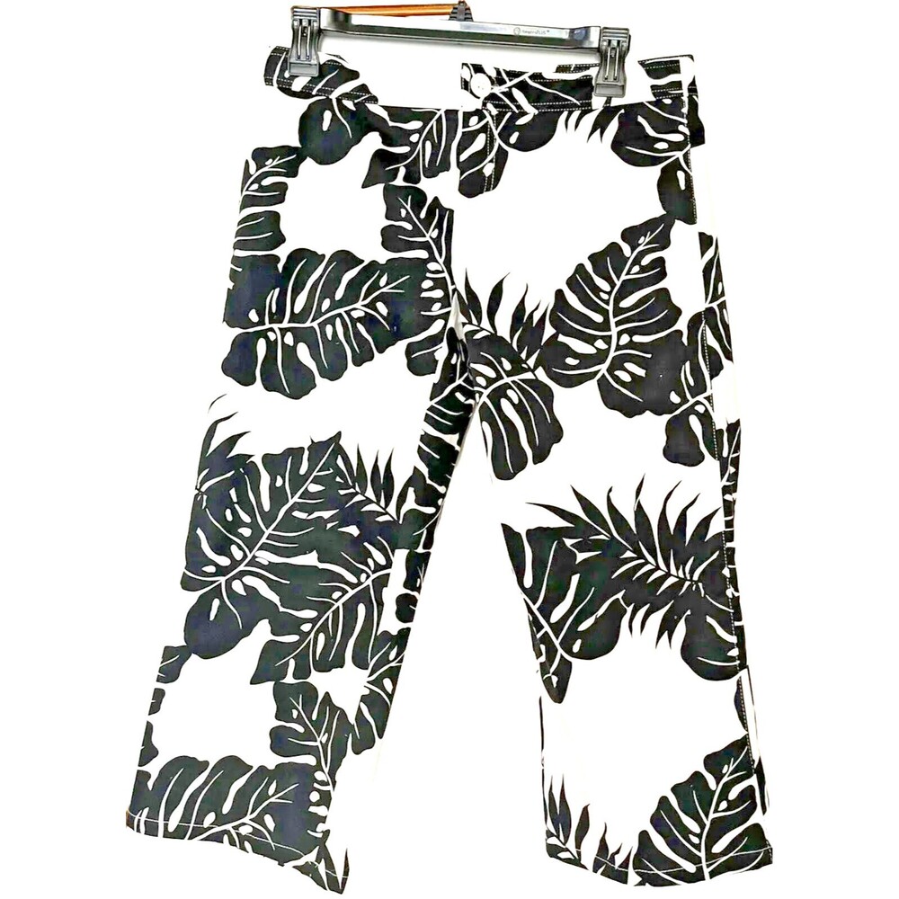 Laundry Shelli Segal Y2K Tropical Capri 4 NWT White Black Low Straight Pants NOS